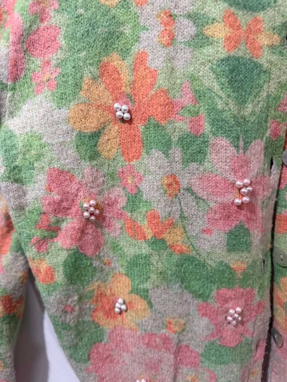 ZARA Floral Knit Cardigan Pearl Detail Size M - Picture 11 of 11